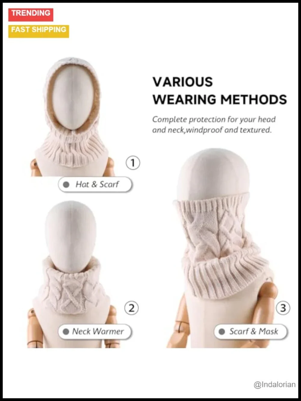 Acrylic Cable Knitted Infinity Scarf Neck Warmer Cold Weather